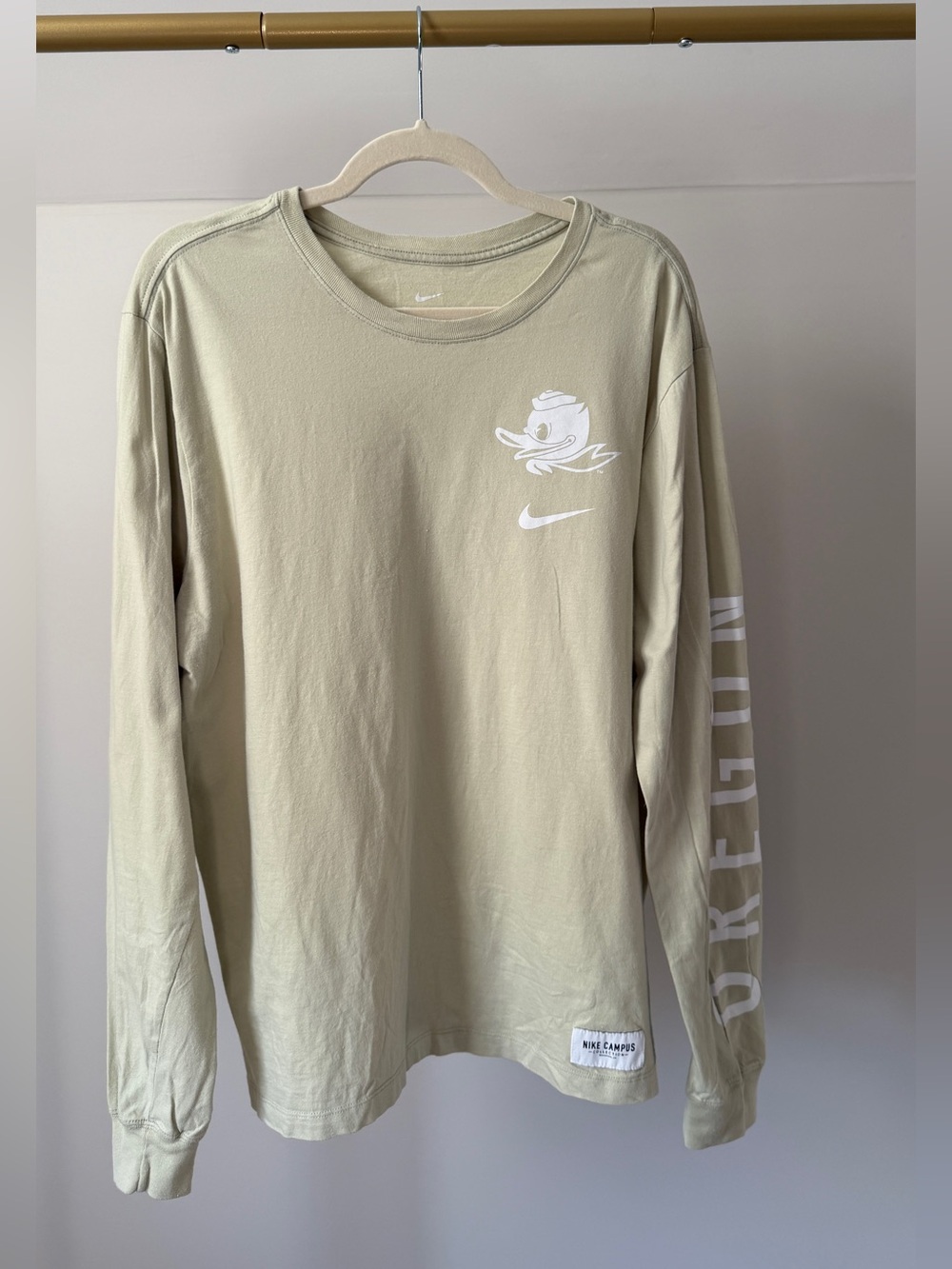 Men's Nike Light Olive Lime Oregon Ducks 2-Hit Long Sleeve T-Shirt sz Large